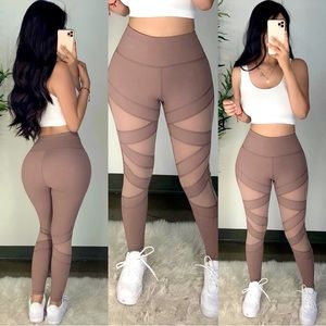 Tinas Fashion Mauve Mesh Stripes Leggings NWT